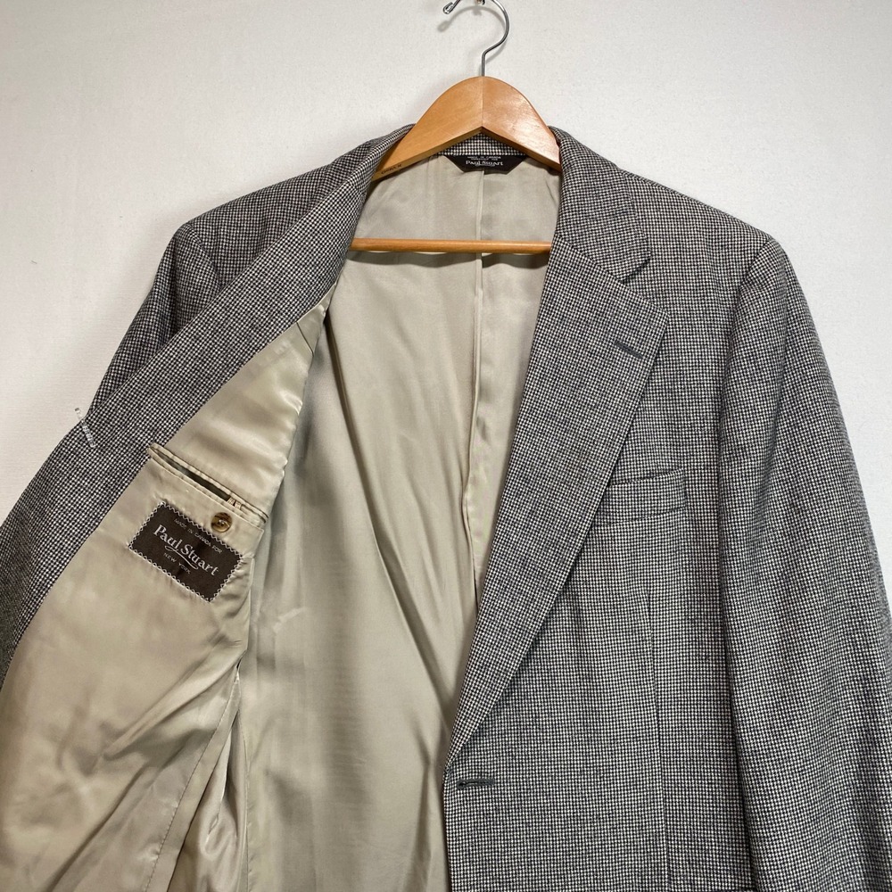 Paul Stuart Mens Houndstooth Sport Coat Blazer Black White Made in Canada 40R